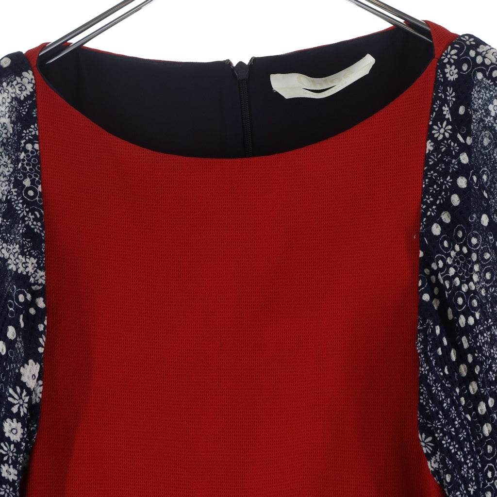 Chloe(クロエ) ペイズリーフラワープリント 半袖ワンピース ブルー×レッド #34 レディース