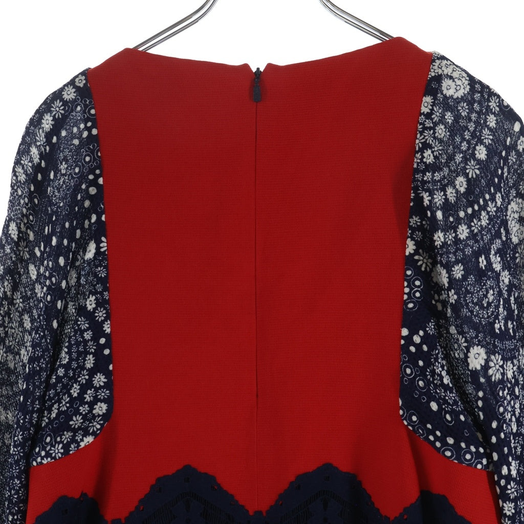 Chloe(クロエ) ペイズリーフラワープリント 半袖ワンピース ブルー×レッド #34 レディース