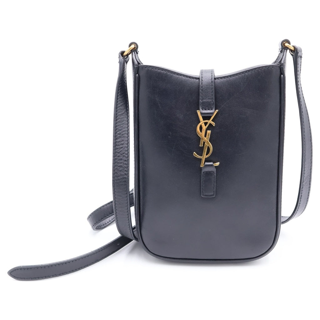 SAINT LAURENT PARIS(サンローランパリ) LE5A7 ミニバーティカル ショルダーバッグ フォンショルダー ブラック レザー ゴールド金具 レディース