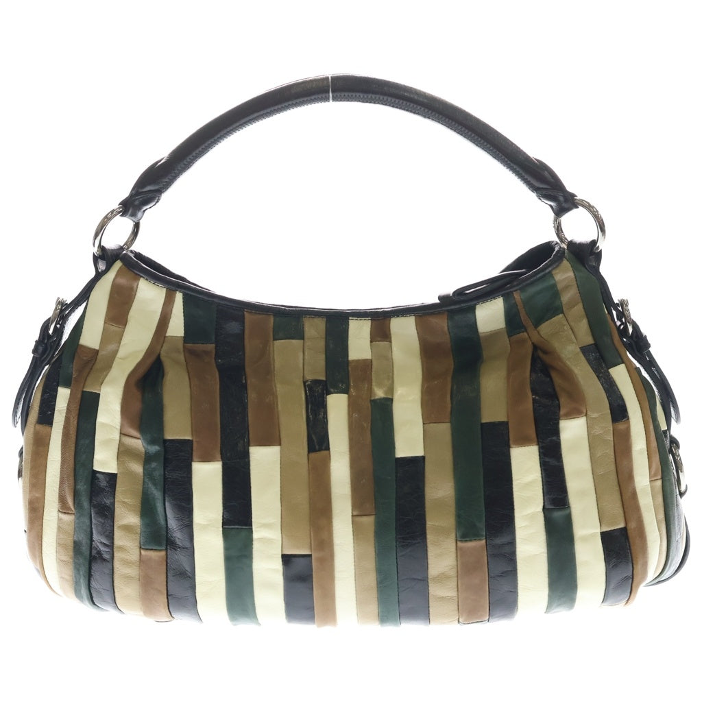 miumiu(ミュウミュウ) パッチワーク レザー シルバー金具 ワンショルダーバッグ トートバッグ ハンドバッグ ブラック/ブラウン/グリーン レディース