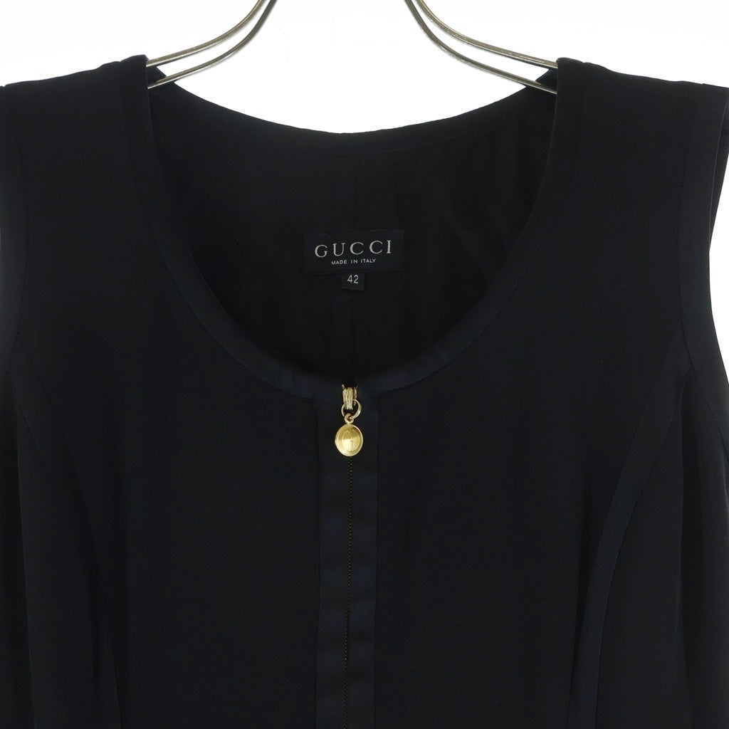GUCCI(グッチ) ノースリーブ ワンピース ジップ キュプラ ブラック 42サイズ レディース