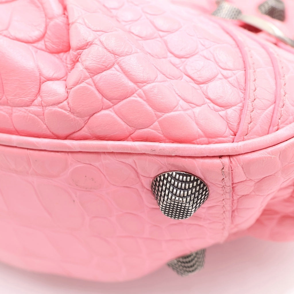 BALENCIAGA(バレンシアガ) ルカゴール スモール 型押しクロコ ショルダーバッグ ピンク レザー 671307 シルバー金具 レディース