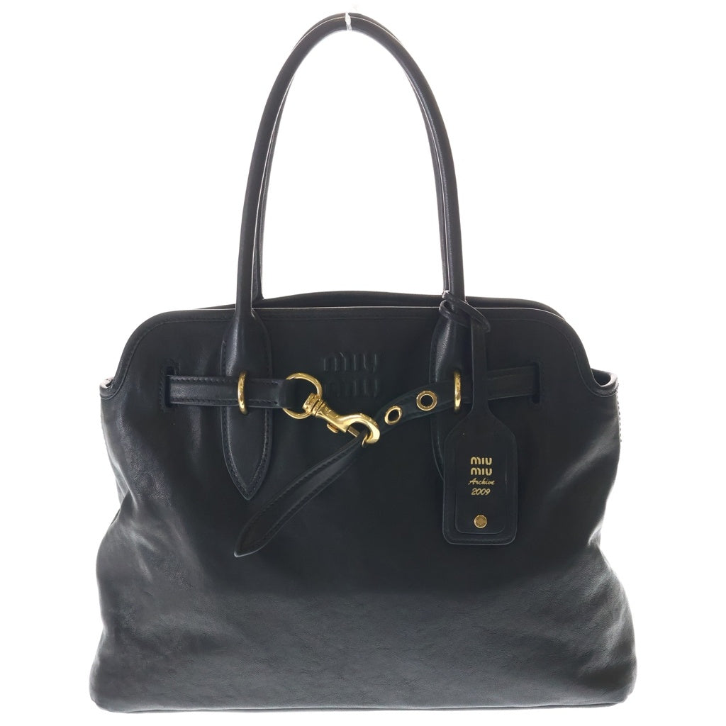 miumiu(ミュウミュウ) アバンチュール ミディアム ナッパレザー ゴールド金具 ハンドバッグ トートバッグ ショルダーバッグ ブラック 5BG291 レディース