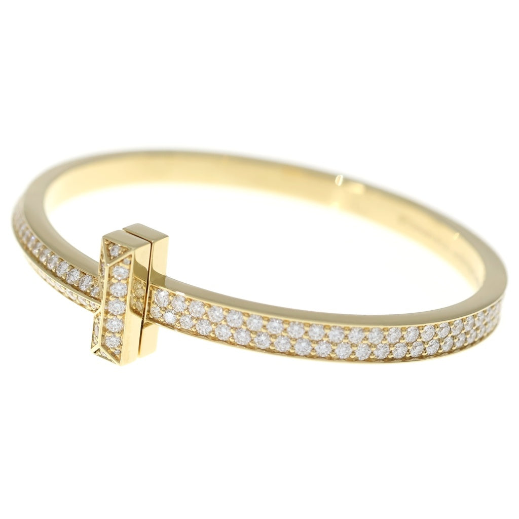 TIFFANY & Co.(ティファニー) Tワン ヒンジ パヴェダイヤ バングル ブレスレット イエローゴールド 750YG レディース