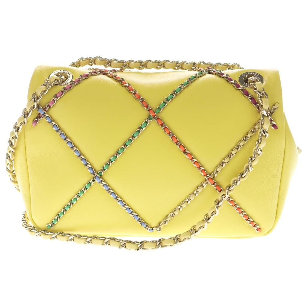 CHANEL(シャネル) ココマーク ラムスキン フラップバッグ チェーンショルダーバッグ イエロー AS2383 レディース