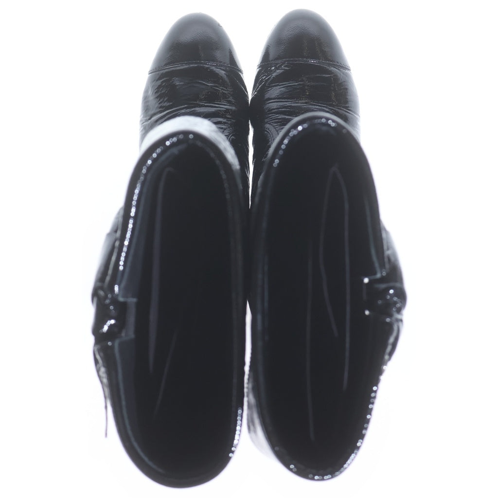 CHANEL(シャネル) ココマーク レザー シルバー金具 ロングブーツ シューズ #37 1/2C ブラック レディース