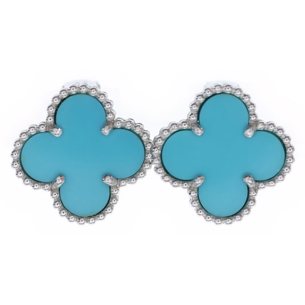 Van Cleef & Arpels(ヴァンクリーフアンドアーペル) アルハンブラ ターコイズ イヤリング ピアス ホワイトゴールド 750WG レディース