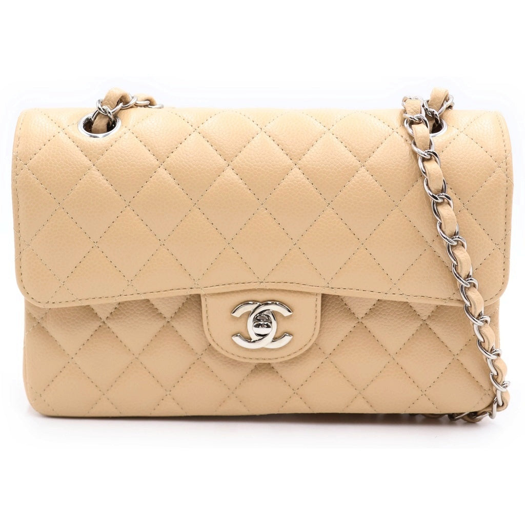 CHANEL(シャネル) マトラッセ23 WフラップWチェーンショルダーバッグ ベージュ キャビアスキン シルバー金具 レディース