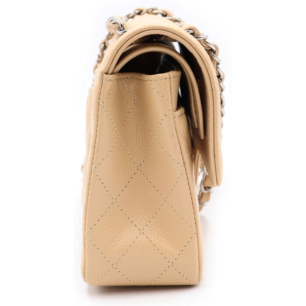 CHANEL(シャネル) マトラッセ23 WフラップWチェーンショルダーバッグ ベージュ キャビアスキン シルバー金具 レディース