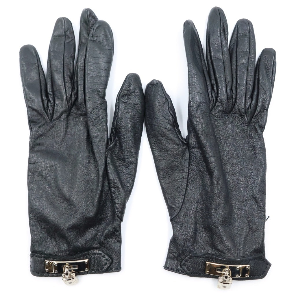 HERMES(エルメス) ソヤ SOYA グローブ 手袋 レザー シルバー金具 ブラック H005062G レディース