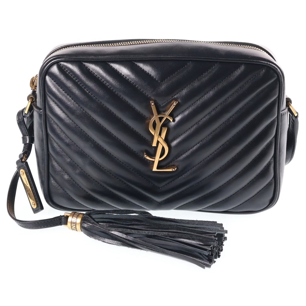 YVES SAINT LAURENT(イヴサンローラン) ルー フリンジ カメラバッグ ショルダーバッグ ブラック レザー 574494 ゴールド金具 レディース