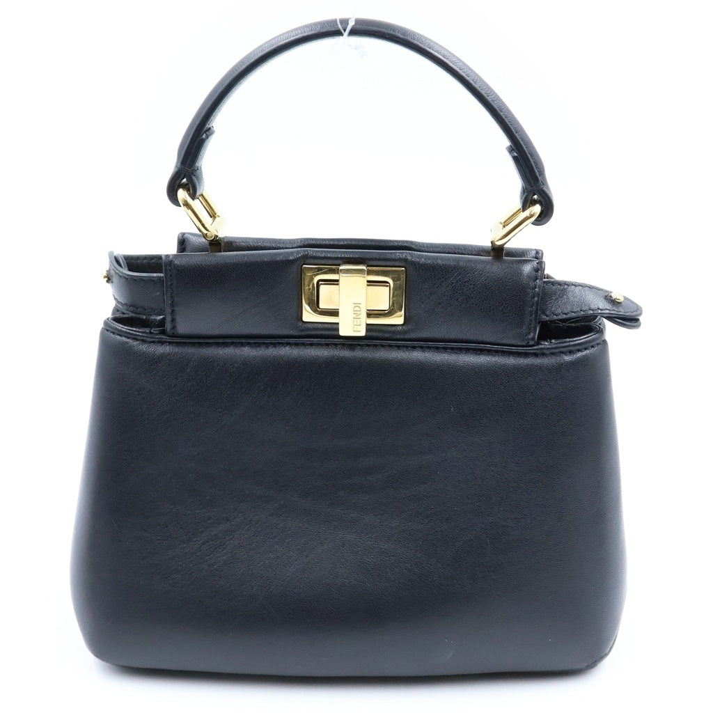 FENDI(フェンディ) ピーカブー アイコニック 2WAYハンドバッグ ショルダーバッグ ブラック レザー ゴールド金具