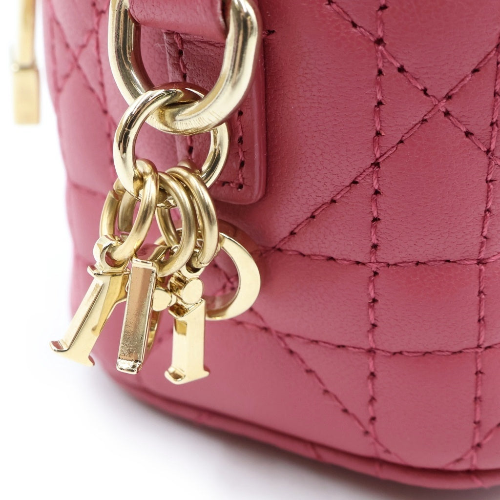 Christian Dior(クリスチャンディオール) レディディオール マイクロ バニティ 2WAYハンドバッグ ミニバッグ ショルダーバッグ ピンク レザー ゴールド金具 レディース