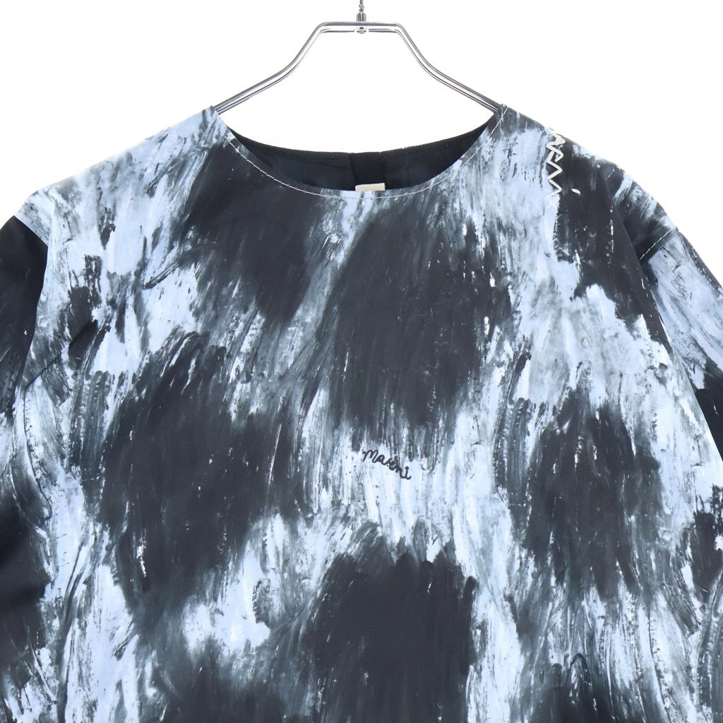 MARNI(マルニ) 24AW Duchess Satin Dress ダッチェスサテン ミニドレス 半袖ワンピース ブラック/ブルー ABMA1342SU レディース
