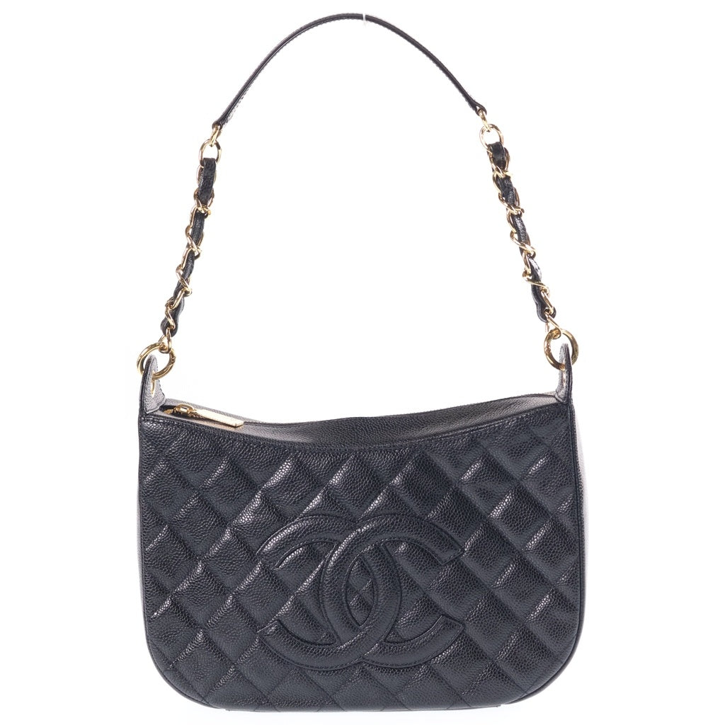 CHANEL(シャネル) マトラッセ ワンショルダー チェーン ショルダーバッグ ココマーク ゴールド金具 キャビアスキン ブラック A20993 レディース