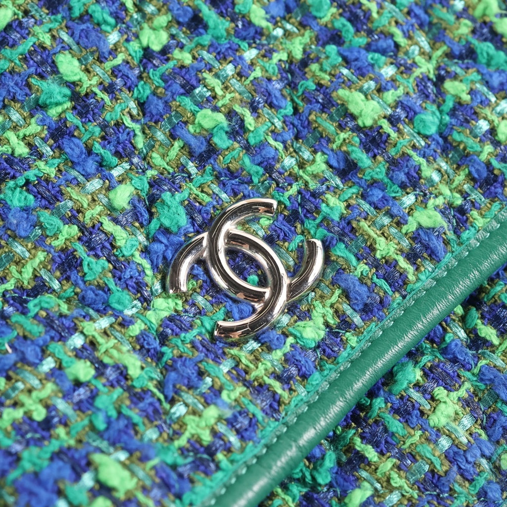 CHANEL(シャネル) マトラッセ ホーボー ショルダーバッグ ツイード/レザー グリーン/ブルー シルバー金具