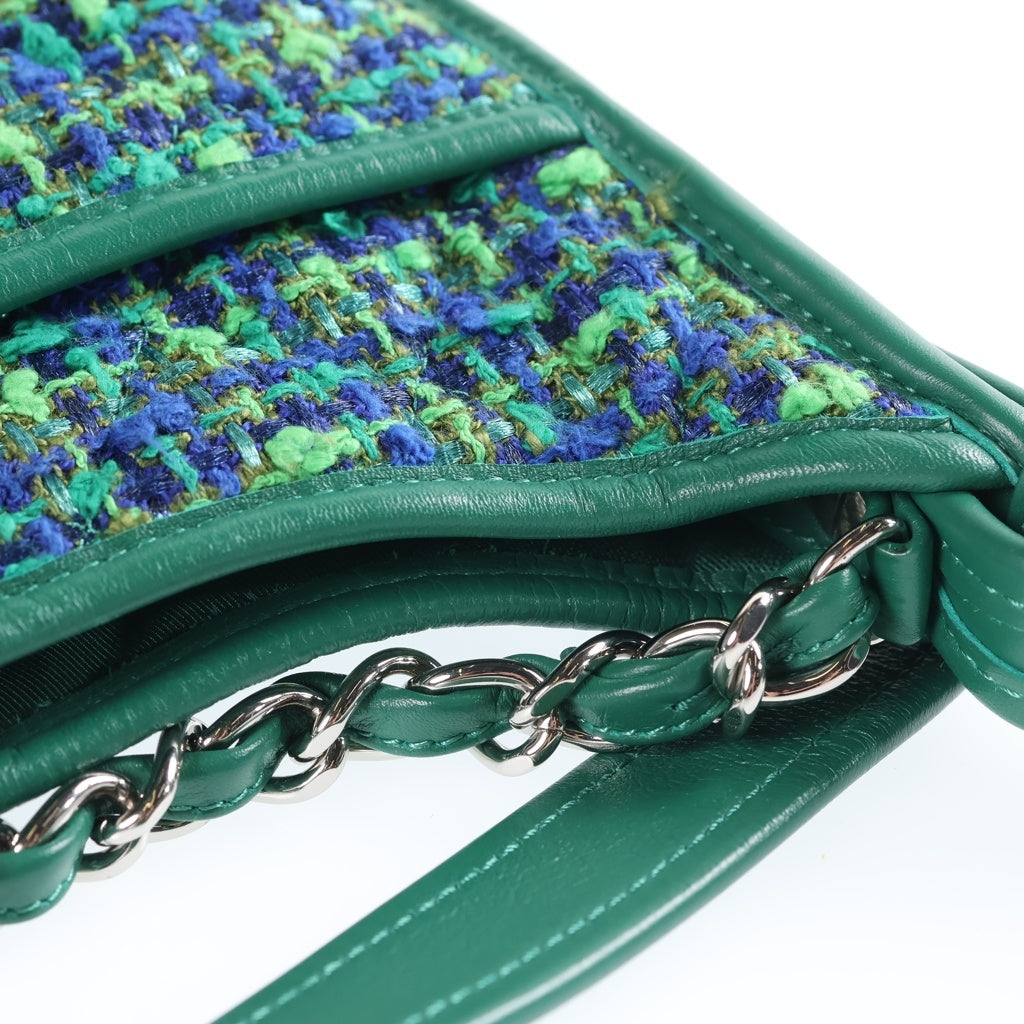 CHANEL(シャネル) マトラッセ ホーボー ショルダーバッグ ツイード/レザー グリーン/ブルー シルバー金具