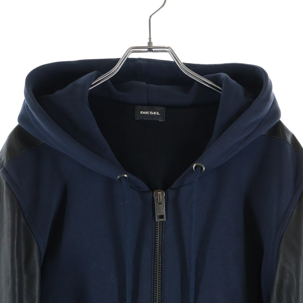 DIESEL(ディーゼル) レザー切り替え ジップアップ フーディー TR000084 ブラック/ネイビー