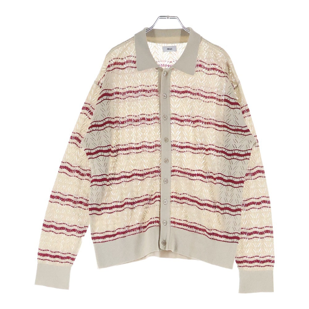 ALLEGE(アレッジ) 23SS Openwark Border Cardigan AL23S-KN01 オープンワーク ボーダー カーディガン ベージュ/レッド