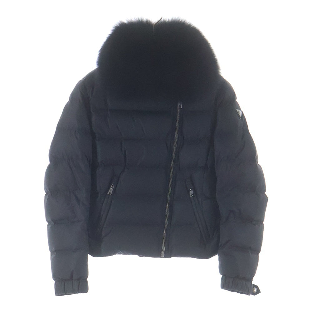 PRADA(プラダ) ブルー ライダースダウンジャケット トライアングルロゴ アウター ナイロン ブラック 29X510 レディース