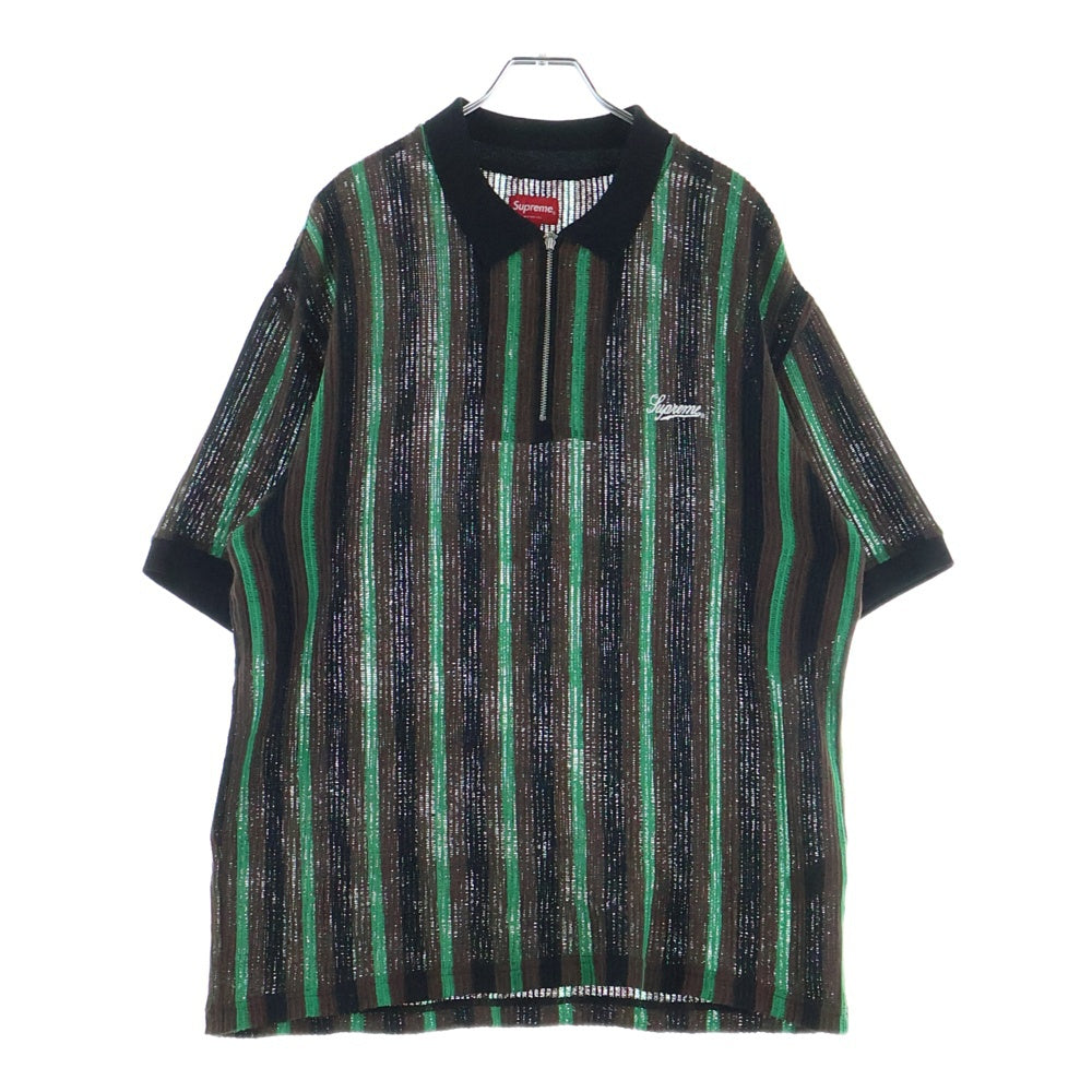 SUPREME(シュプリーム) 22SS Open Knit Stripe Zip Polo オープンニット ストライプ ジップポロ 半袖 グリーン/ブラック