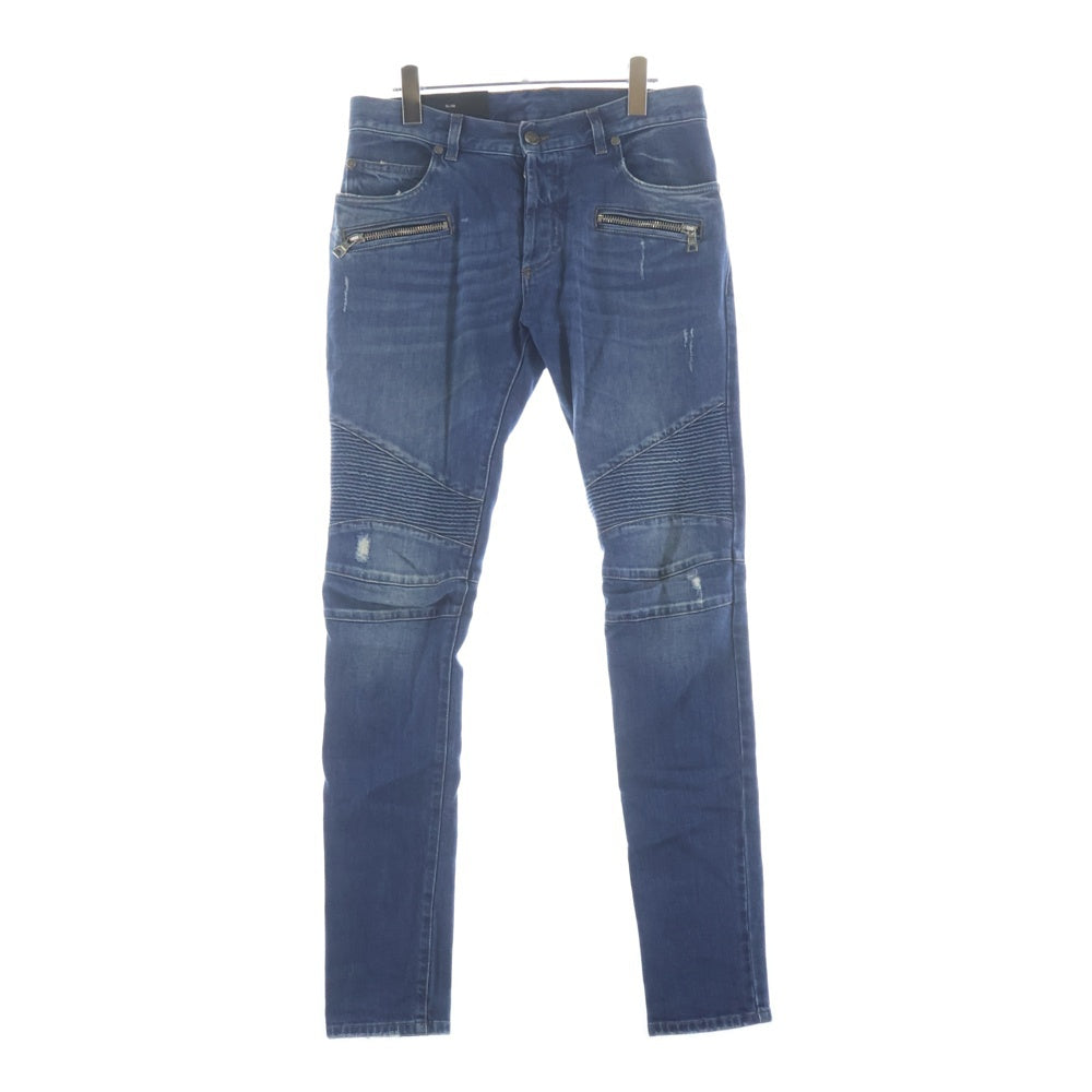 BALMAIN(バルマン) 4ポケット ダメージ加工 バイカーデニムパンツ スリム MG005DB68 インディゴ