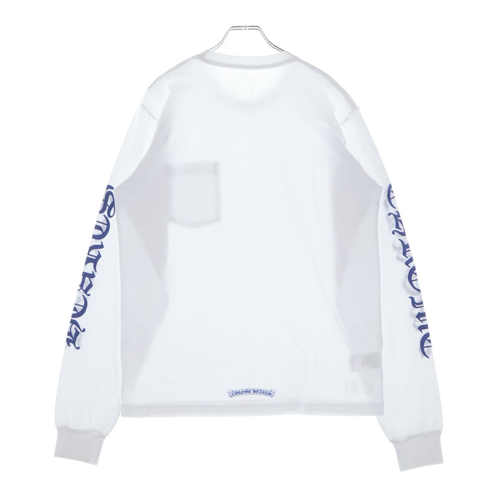CHROME HEARTS(クロムハーツ) NECK LOGO POCKET L/S TEE WHITE/DGR BLUE ネック ロゴ クルーネック 長袖Tシャツ ホワイト/ブルー