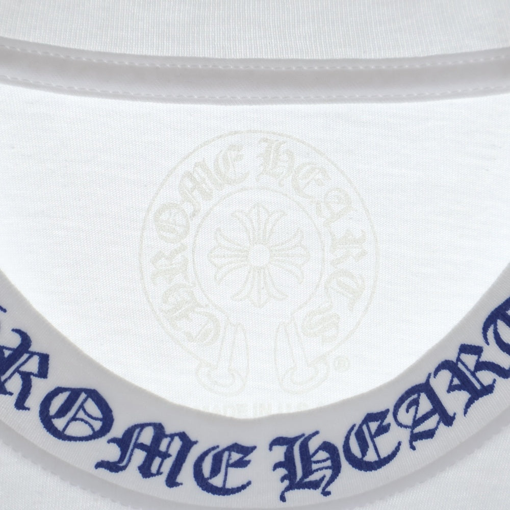 CHROME HEARTS(クロムハーツ) NECK LOGO POCKET L/S TEE WHITE/DGR BLUE ネック ロゴ クルーネック 長袖Tシャツ ホワイト/ブルー
