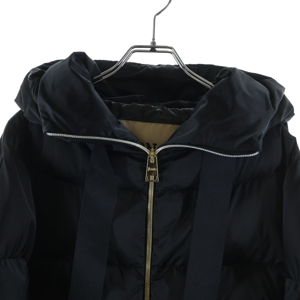 HERNO(ヘルノ) A-Shap Jacket In Satin PI1304D-12170Z-9300 エーシェイプ Aライン サテンコート ダウン ブラック レディース
