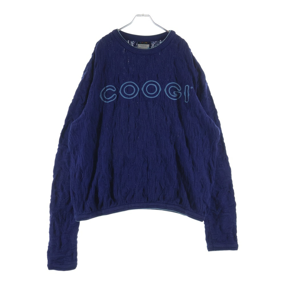 COOGI(クージー) フロントロゴ刺繍 3Dニット セーター ネイビー