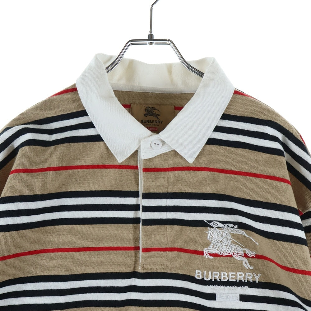 SUPREME(シュプリーム) 22SS ×Burberry Rugby ラグビー ストライプ ロゴ刺繍 長袖 ポロシャツ ベージュ