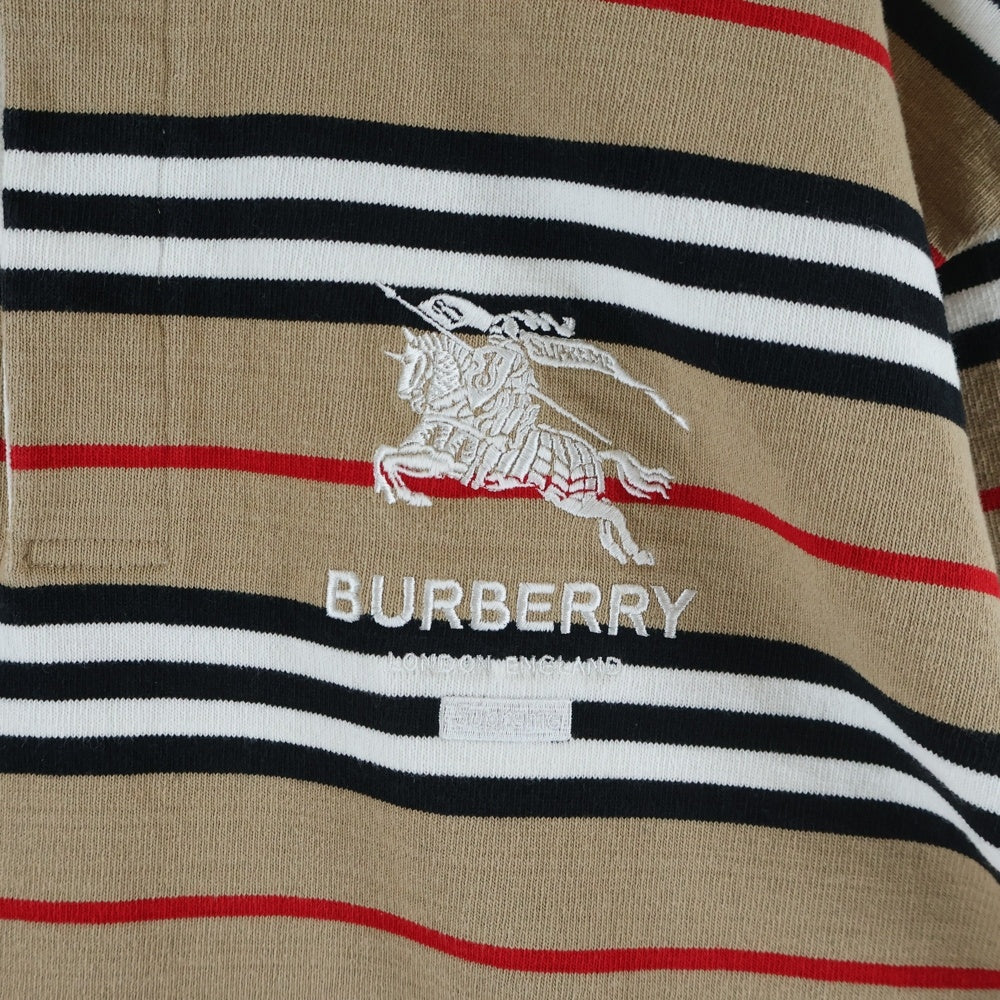 SUPREME(シュプリーム) 22SS ×Burberry Rugby ラグビー ストライプ ロゴ刺繍 長袖 ポロシャツ ベージュ