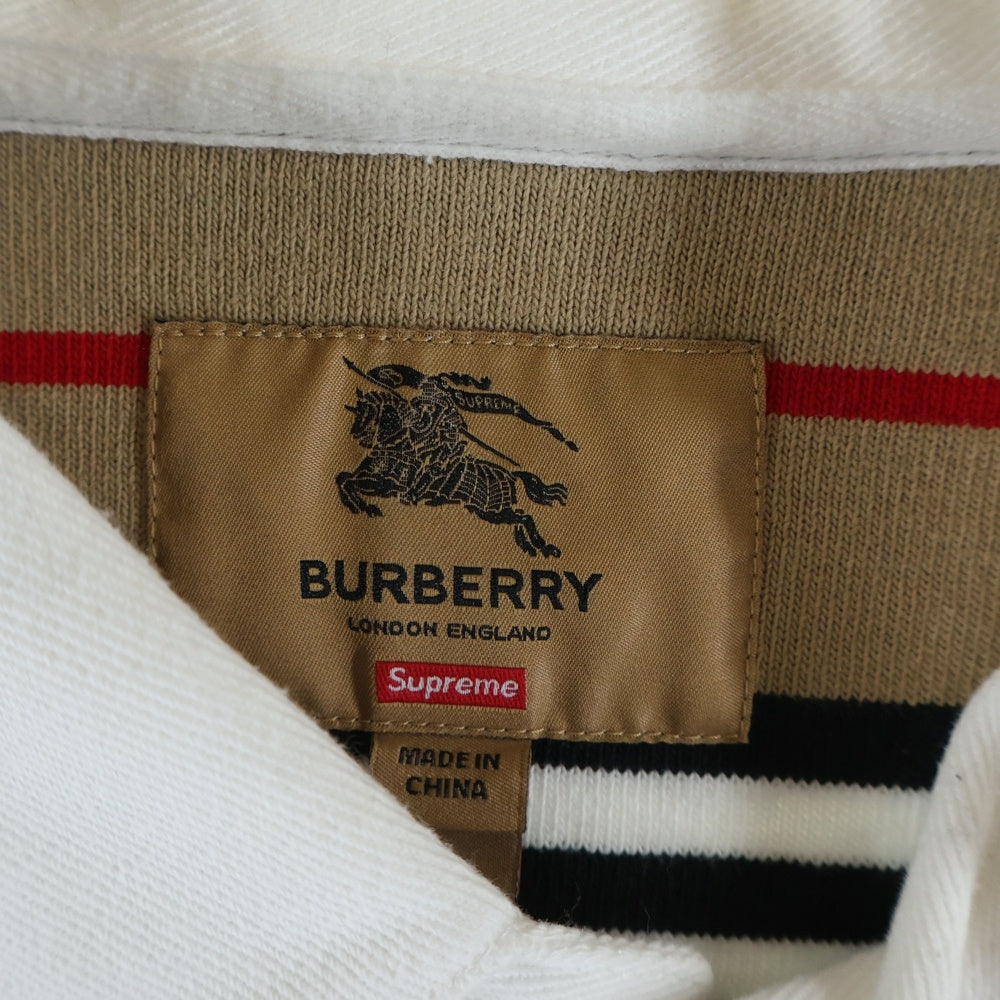 SUPREME(シュプリーム) 22SS ×Burberry Rugby ラグビー ストライプ ロゴ刺繍 長袖 ポロシャツ ベージュ