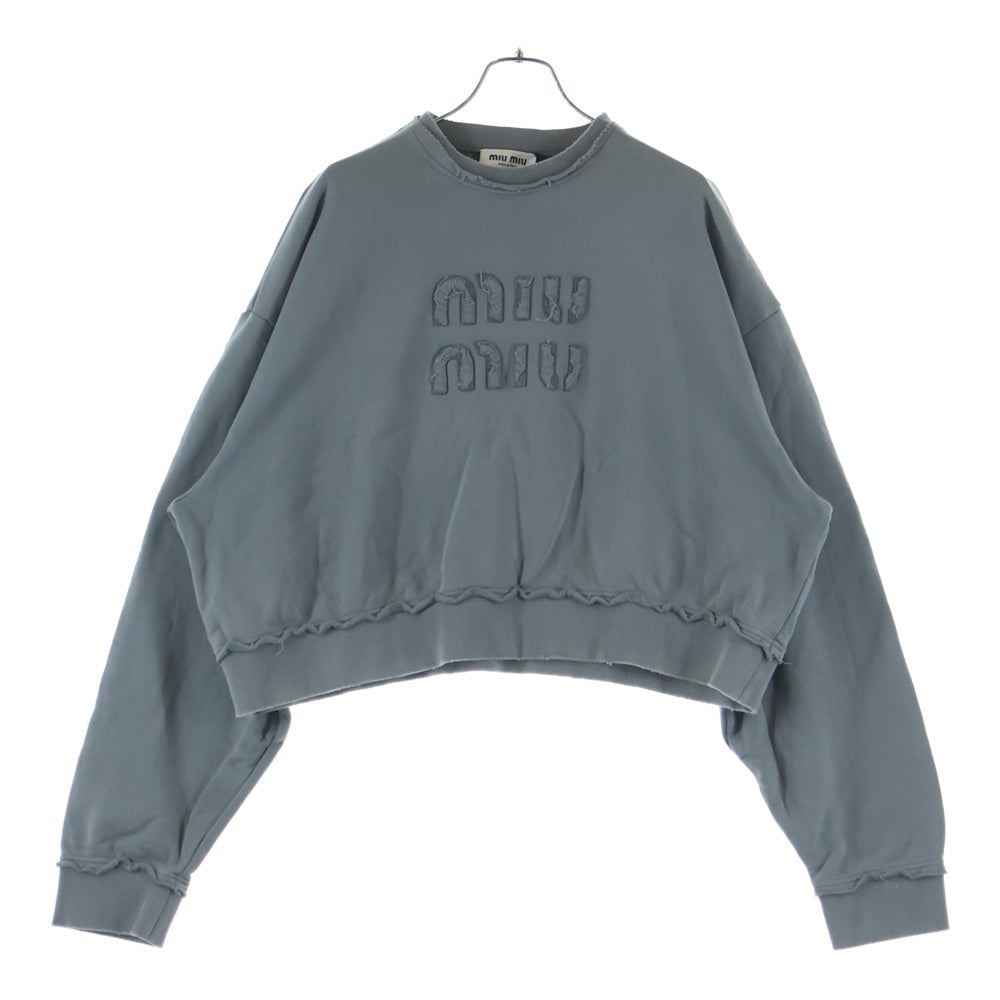 miumiu(ミュウミュウ) ダメージ加工ショート丈ロゴクルーネックスウェットトレーナー グレー レディース