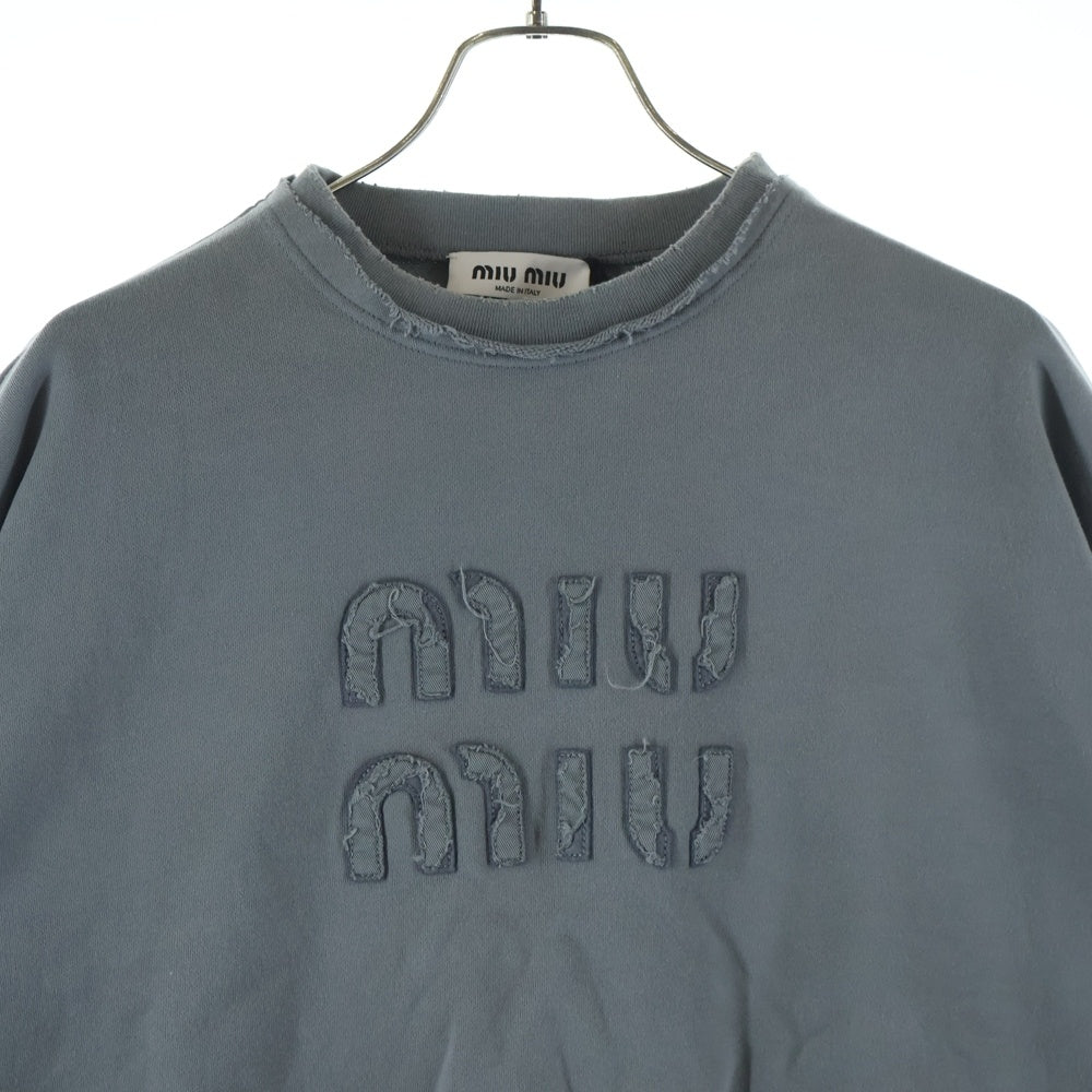 miumiu(ミュウミュウ) ダメージ加工ショート丈ロゴクルーネックスウェットトレーナー グレー レディース