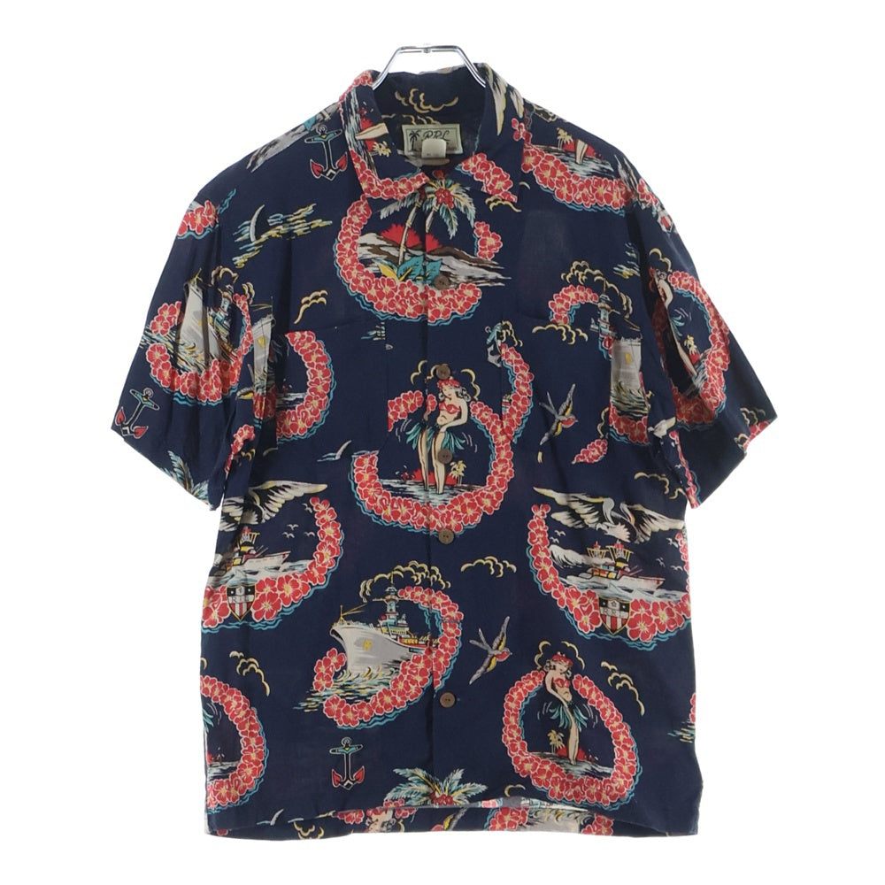 RRL(ダブルアールエル) Tropical Print Camp Shirt トロピカル キャンプシャツ 半袖 ネイビー