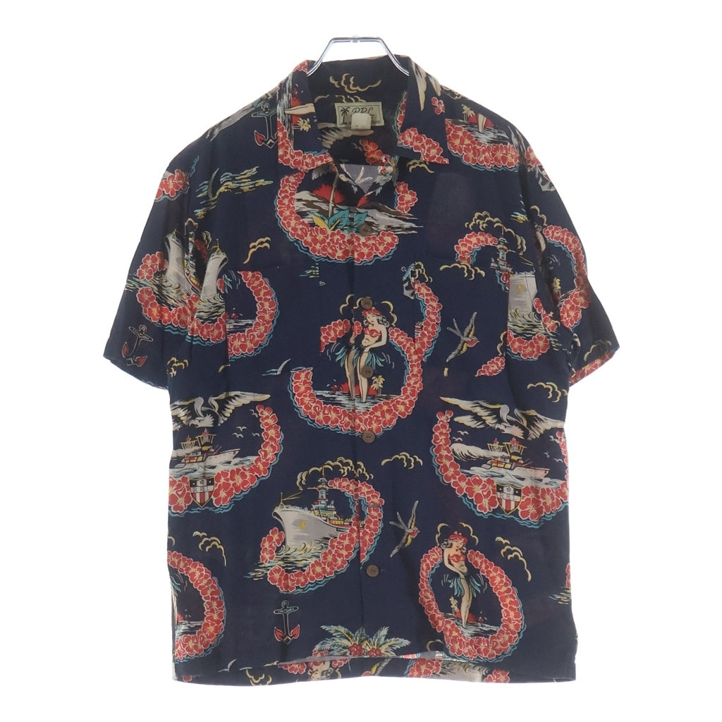 RRL(ダブルアールエル) Tropical Print Camp Shirt トロピカル キャンプシャツ 半袖 ネイビー