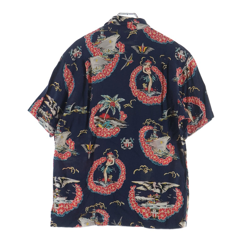 RRL(ダブルアールエル) Tropical Print Camp Shirt トロピカル キャンプシャツ 半袖 ネイビー