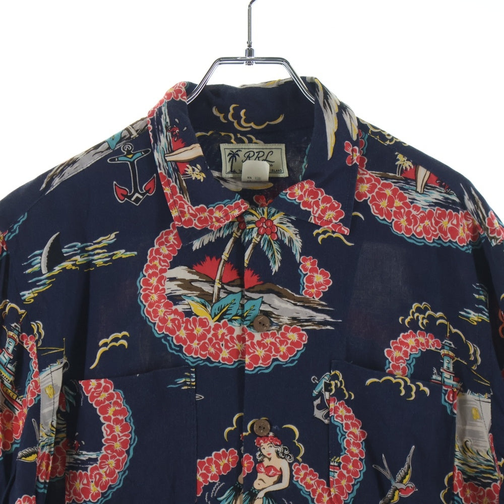RRL(ダブルアールエル) Tropical Print Camp Shirt トロピカル キャンプシャツ 半袖 ネイビー