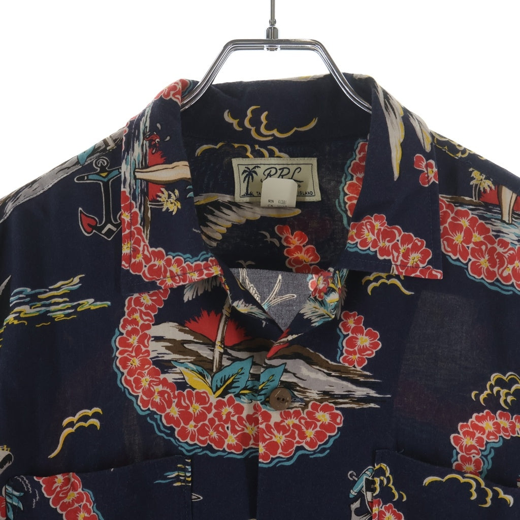 RRL(ダブルアールエル) Tropical Print Camp Shirt トロピカル キャンプシャツ 半袖 ネイビー