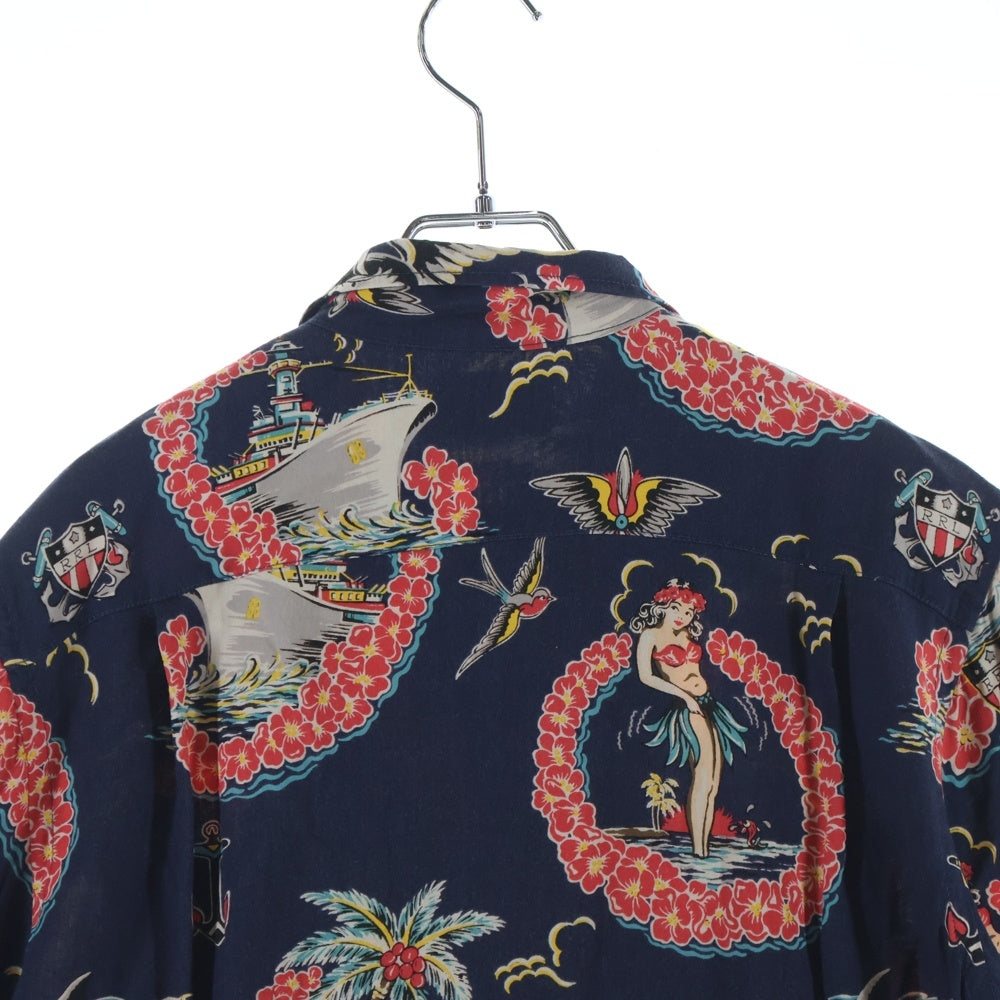 RRL(ダブルアールエル) Tropical Print Camp Shirt トロピカル キャンプシャツ 半袖 ネイビー