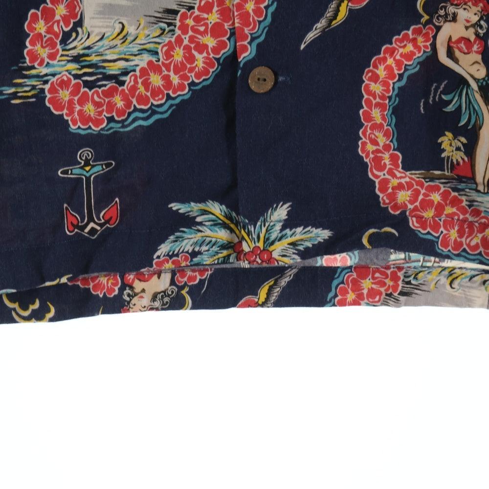 RRL(ダブルアールエル) Tropical Print Camp Shirt トロピカル キャンプシャツ 半袖 ネイビー
