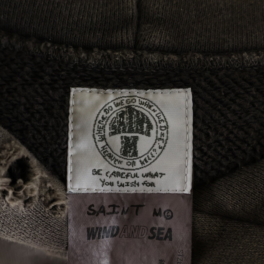 SAINT MICHAEL(セントマイケル) 21AW ×WIND AND SEA ウィンダンシー ヴィンテージ加工 プルオーバーパーカー フーディー ブラック SM-A21-0000-066