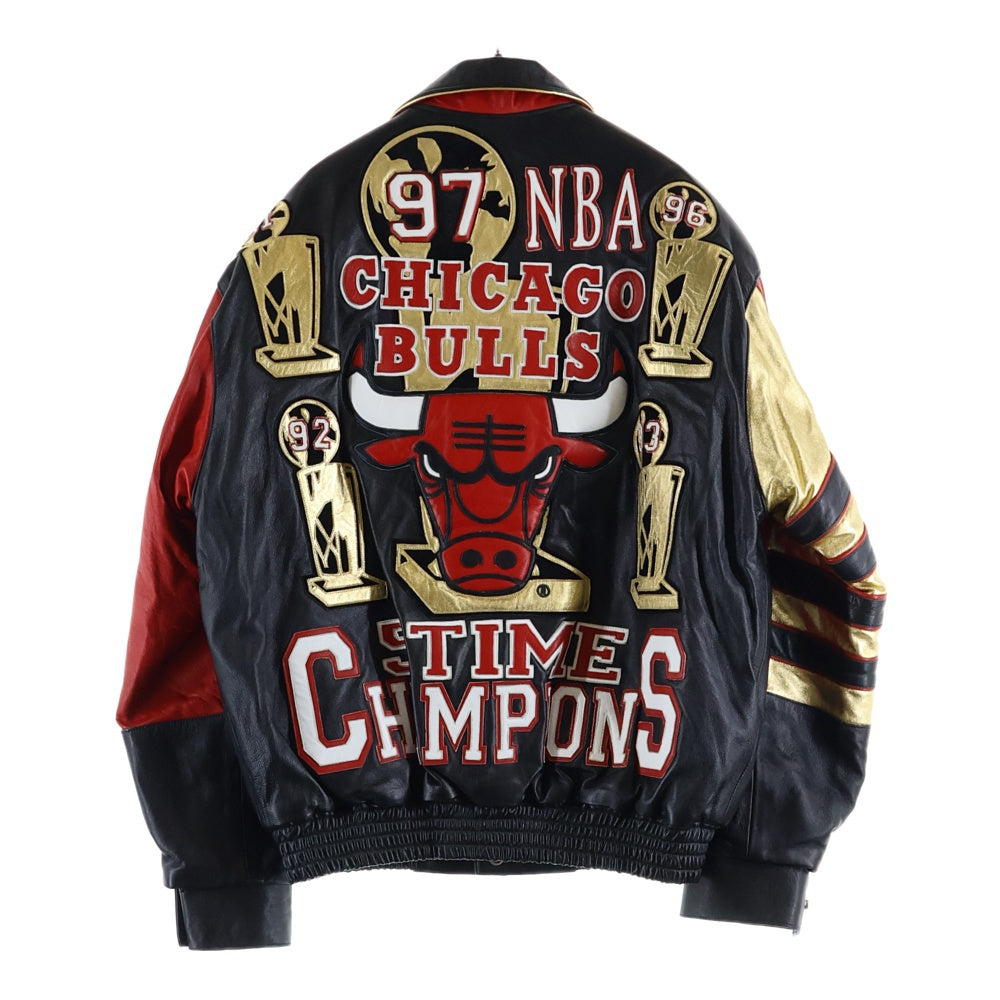JEFFHAMILTON(ジェフハミルトン) ×NBA ChicagoBulls Champions Leather Jacket シカゴブルズ 優勝記念 レザージャケット ブラック