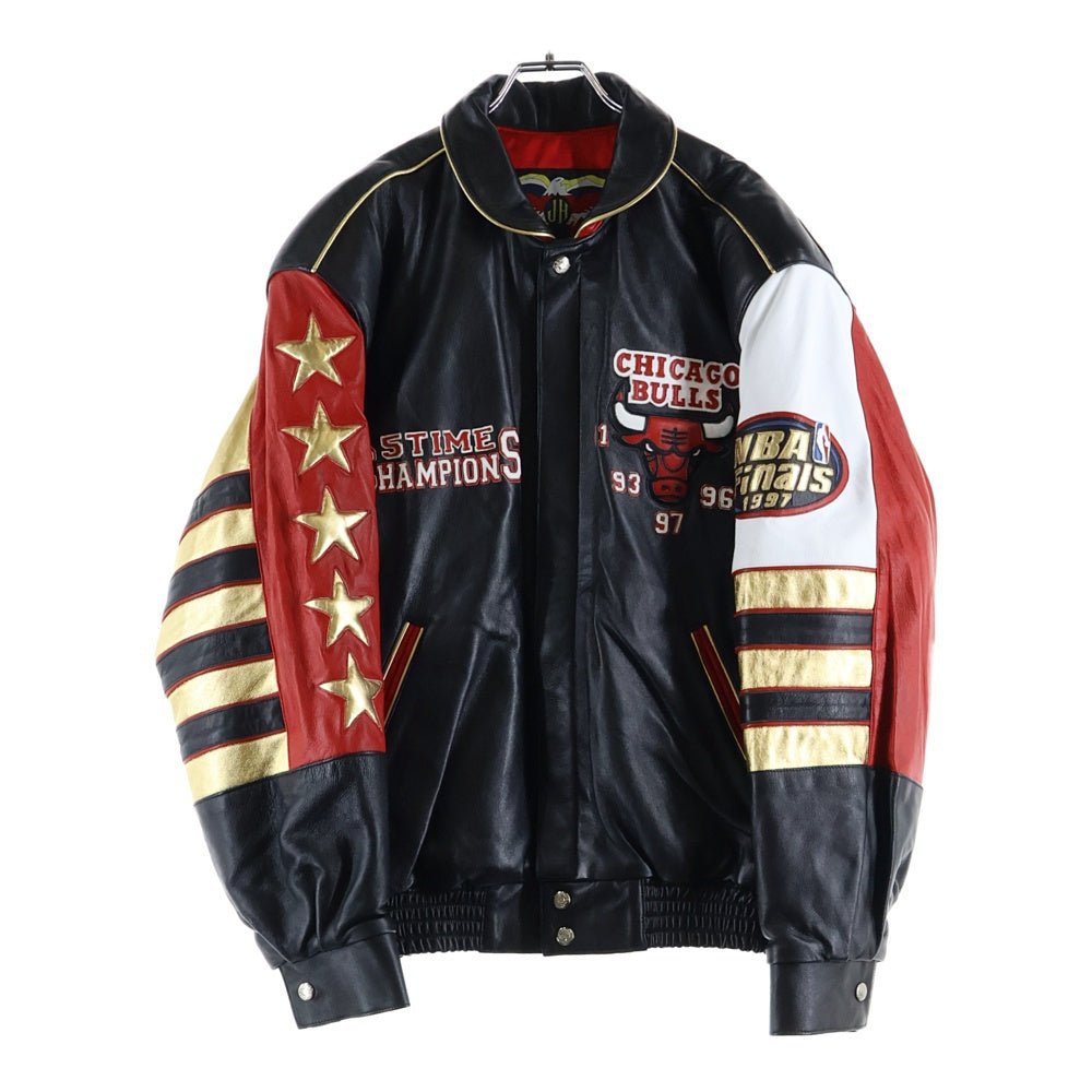 JEFFHAMILTON(ジェフハミルトン) ×NBA ChicagoBulls Champions Leather Jacket シカゴブルズ 優勝記念 レザージャケット ブラック