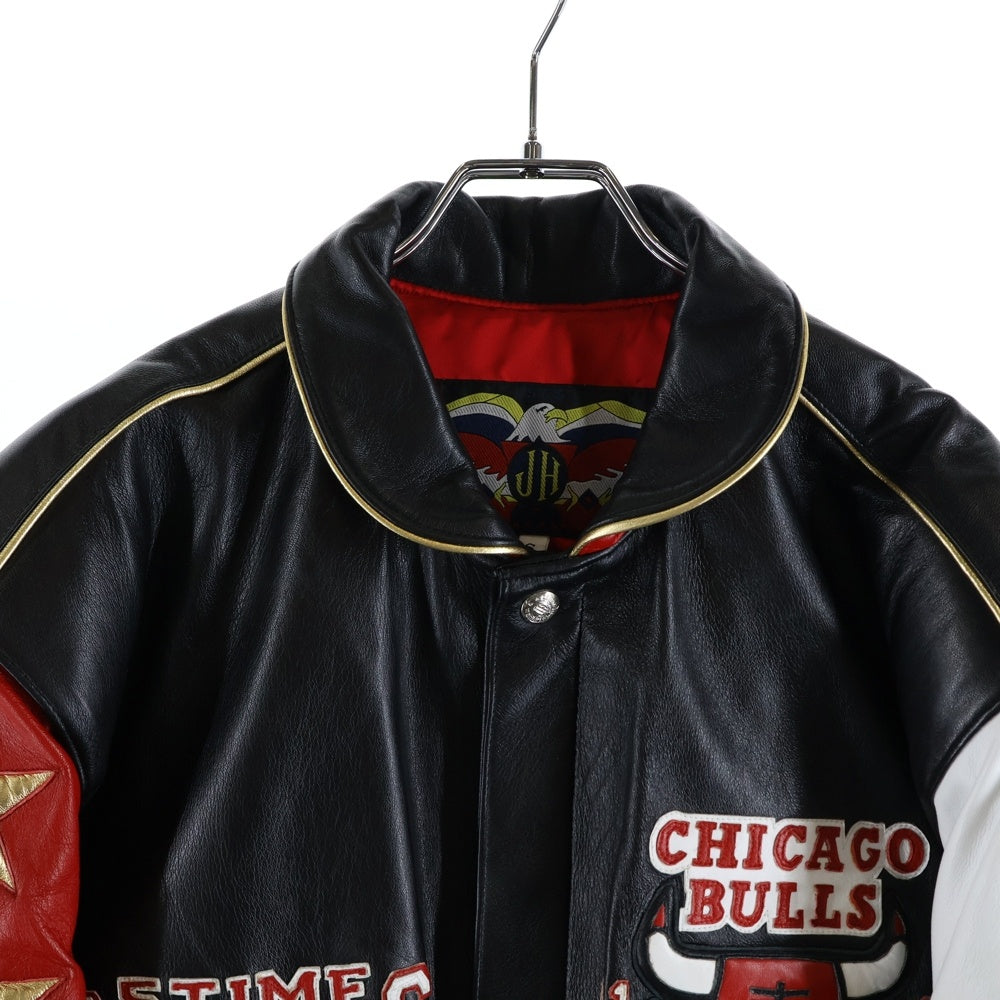 JEFFHAMILTON(ジェフハミルトン) ×NBA ChicagoBulls Champions Leather Jacket シカゴブルズ 優勝記念 レザージャケット ブラック