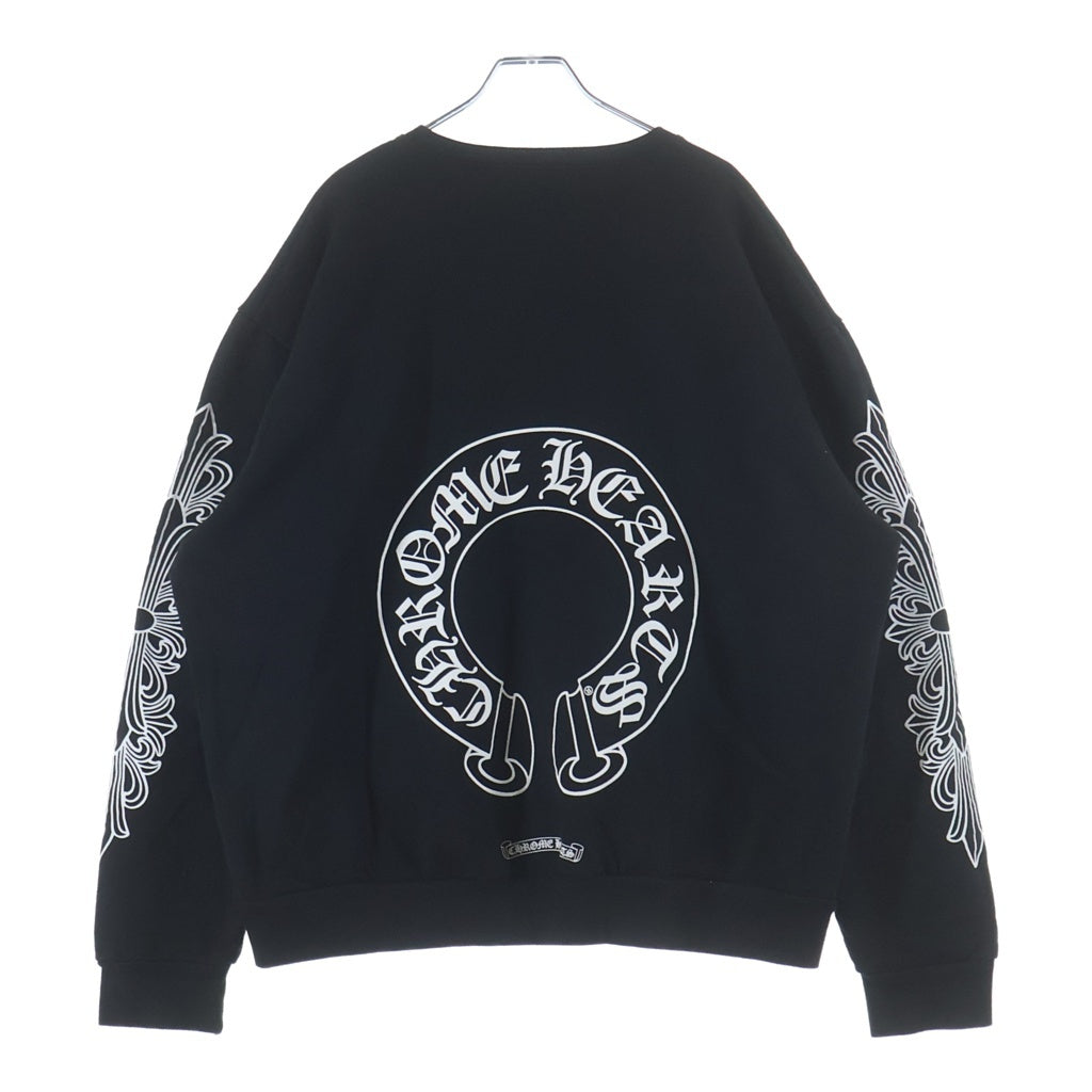 CHROME HEARTS(クロムハーツ) Horseshoe Arm Floral Cross L/S Sweatshirt ホースシュー アームフローラルクロス クルーネック スウェットトレーナー ブラック Lサイズ