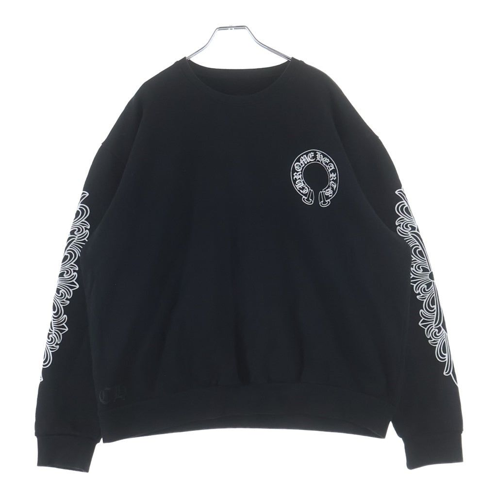 CHROME HEARTS(クロムハーツ) Horseshoe Arm Floral Cross L/S Sweatshirt ホースシュー アームフローラルクロス クルーネック スウェットトレーナー ブラック Lサイズ
