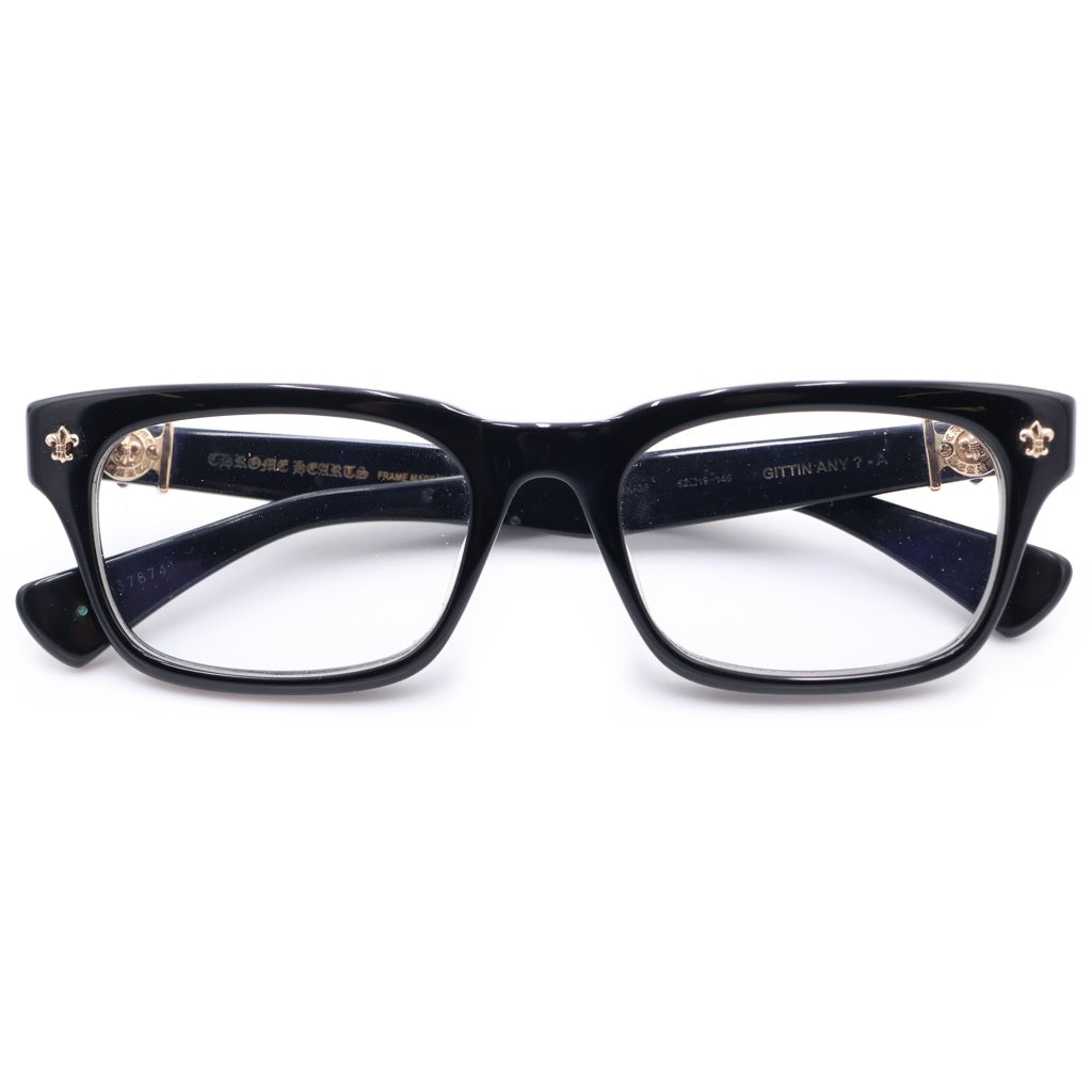 CHROME HEARTS(クロムハーツ) GITTIN ANY?-A BSフレアテンプル ウェリントン サングラス メガネ アイウェア ブラック/ゴールド BK-GP 52□19-145