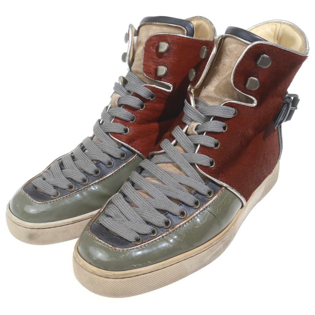 CHRISTIAN LOUBOUTIN(クリスチャンルブタン) スウェード/エナメル/ファー 切り替え レースアップ ハイカットスニーカー マルチ スニーカー